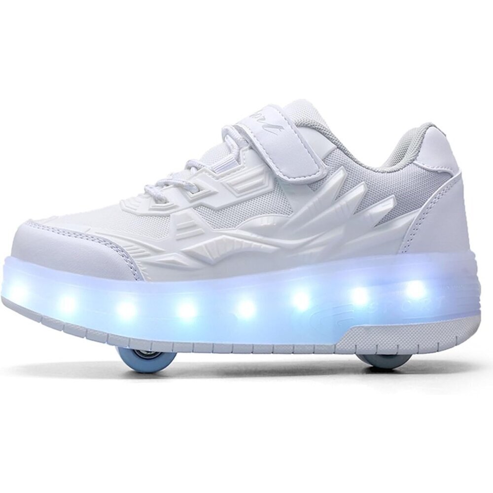 Kids Viv-white Light-up Roller Shoes With Usb Rechargeable Led Sneakers Shoes